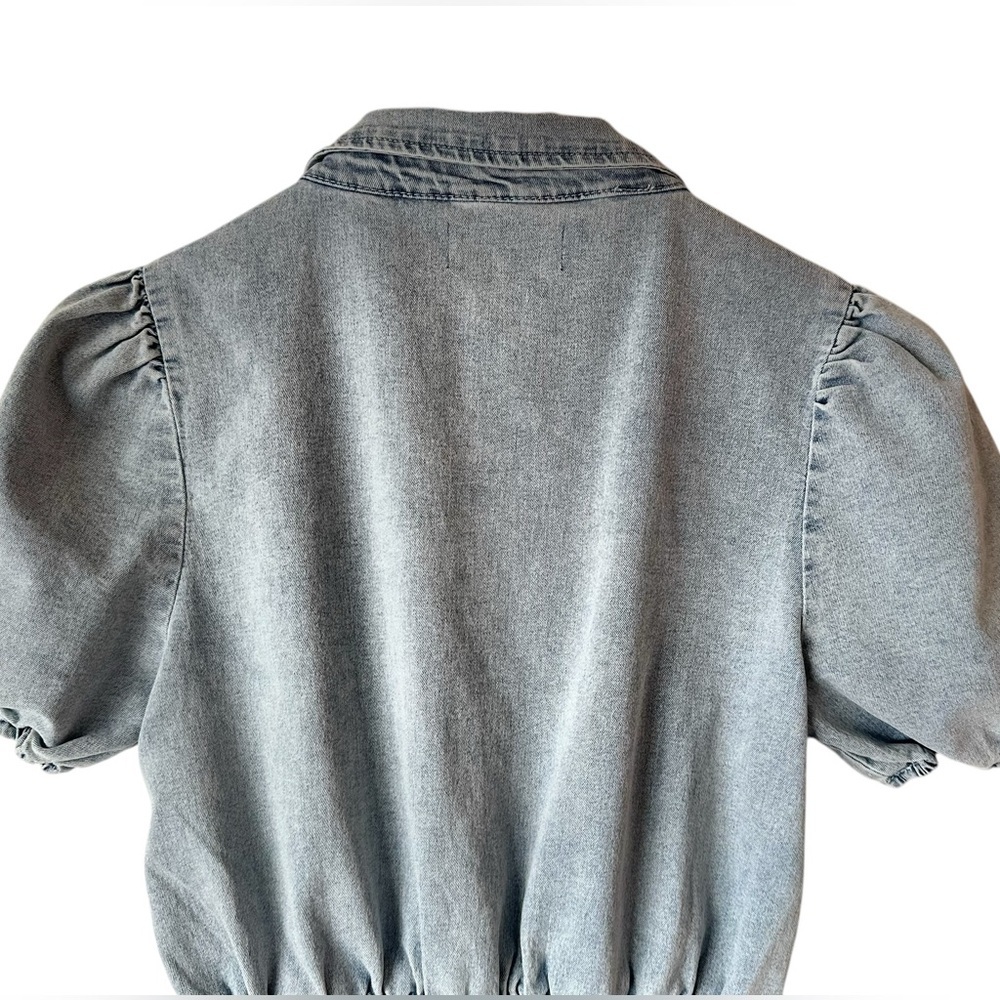 Blue Blush Cotton Blend Faux Denim Balloon Sleeve Dress - Picture 8 of 16